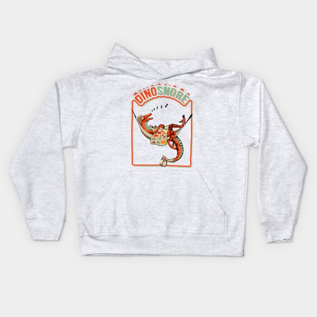 DinoSNORE Velociraptor Sleeping Dinosaur Kids Hoodie by InTheWashroom